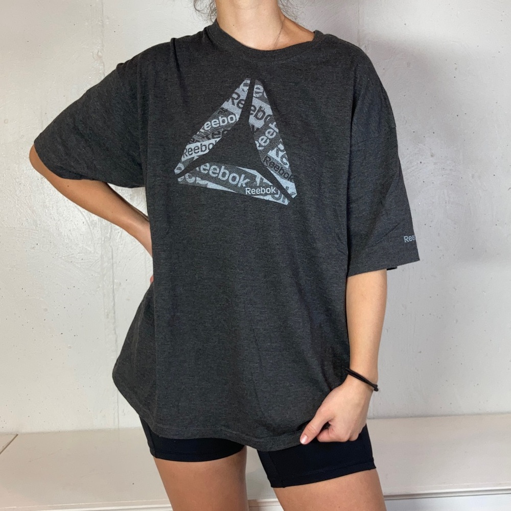 Dark Gray Reebok Logo Short Sleeve Tee Shirt